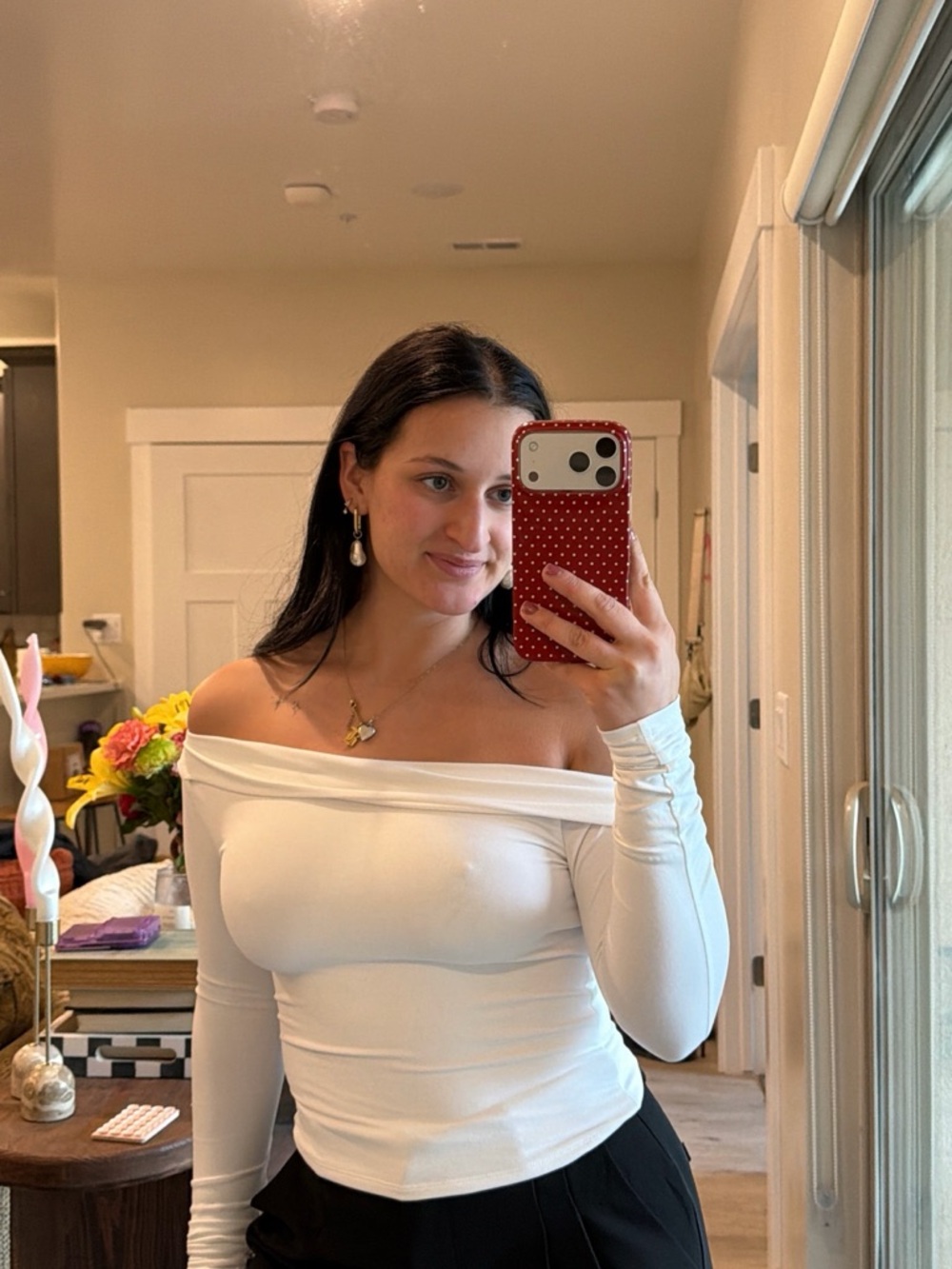 White Off-Shoulder Long Sleeve Top